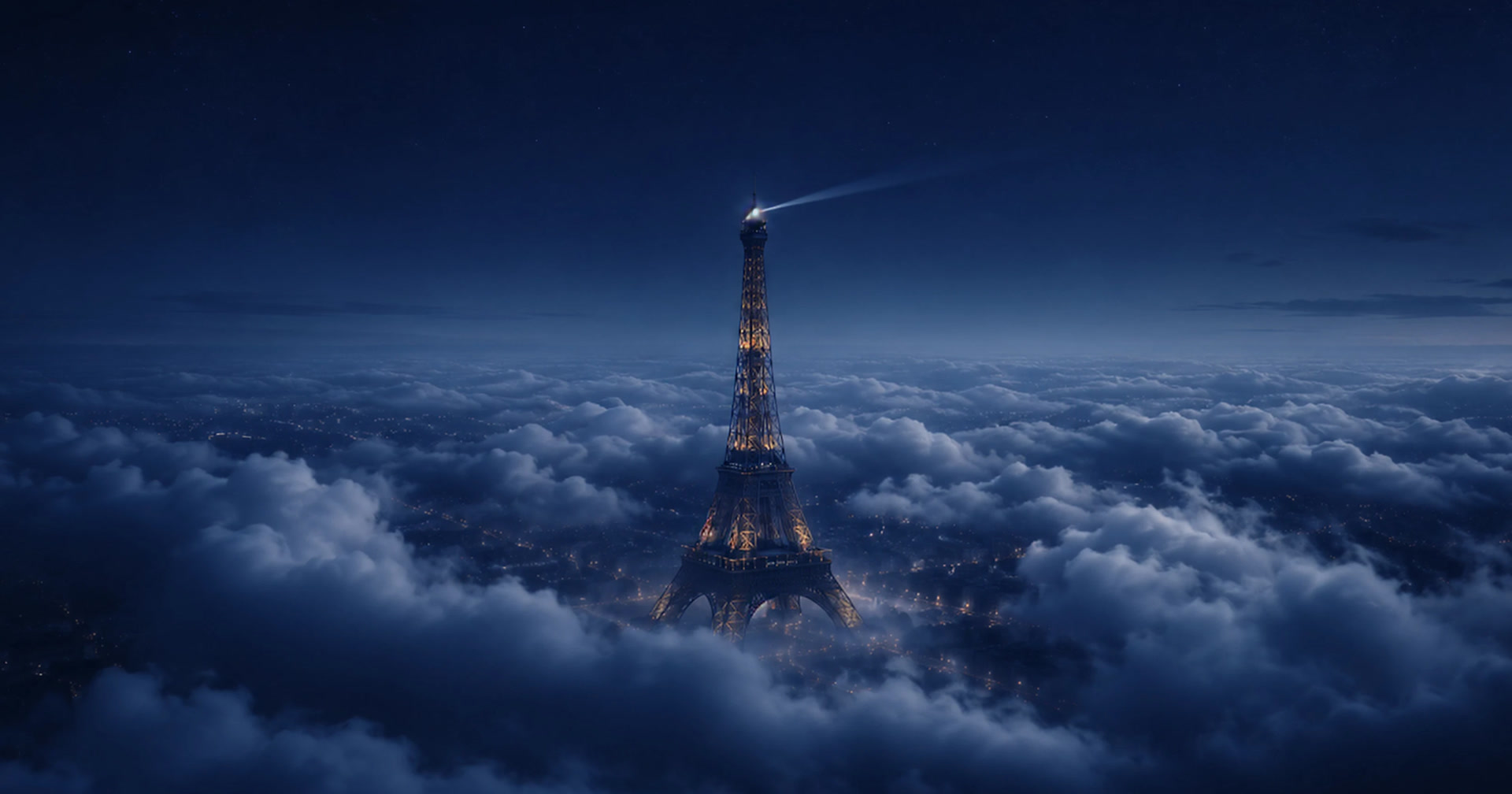 Eiffel Tower above the clouds